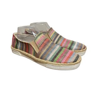 Jack Rogers Striped Woven Slip-On Sneakers in Pink, Green, Blue and Tan